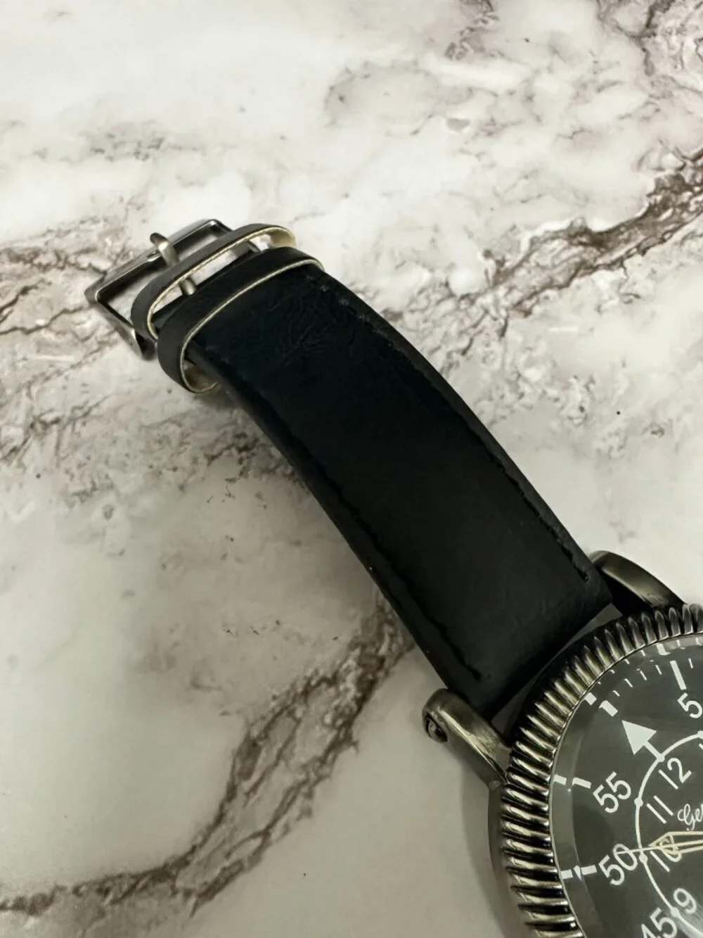 Geneva Watch Men Silver Tone Black Faux Leather Band 47MM Dial New Battery